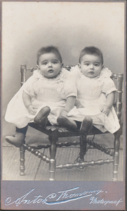 711486 Carte-de-visitefoto van een onbekende tweeling, gemaakt door Anton C. Thomann, Fotografie, Witte Vrouwe Singel ...